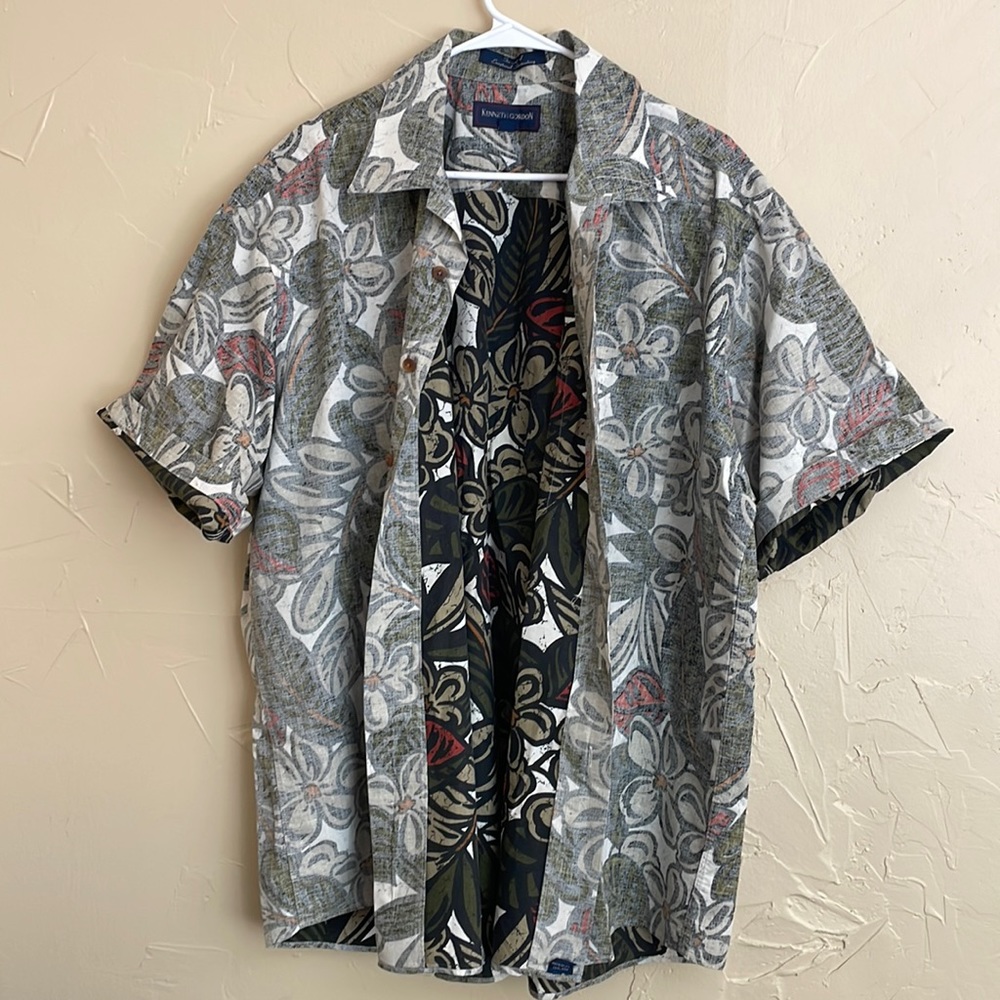 Kenneth Gordon Mens Sz XL Button Up Shirt Faded Leaf Floral Print